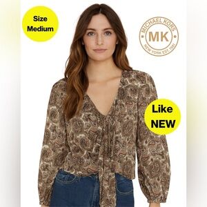 2/for $20 🪩 MICHAEL KORS Patterned Tie-Front Blouse (Women's Size Medium)